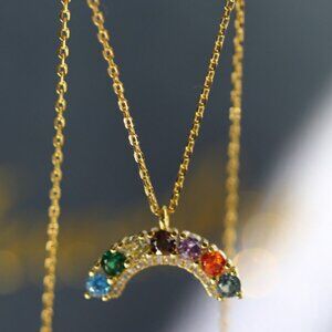 New 18k yellow gold colorful crystal necklace pendant